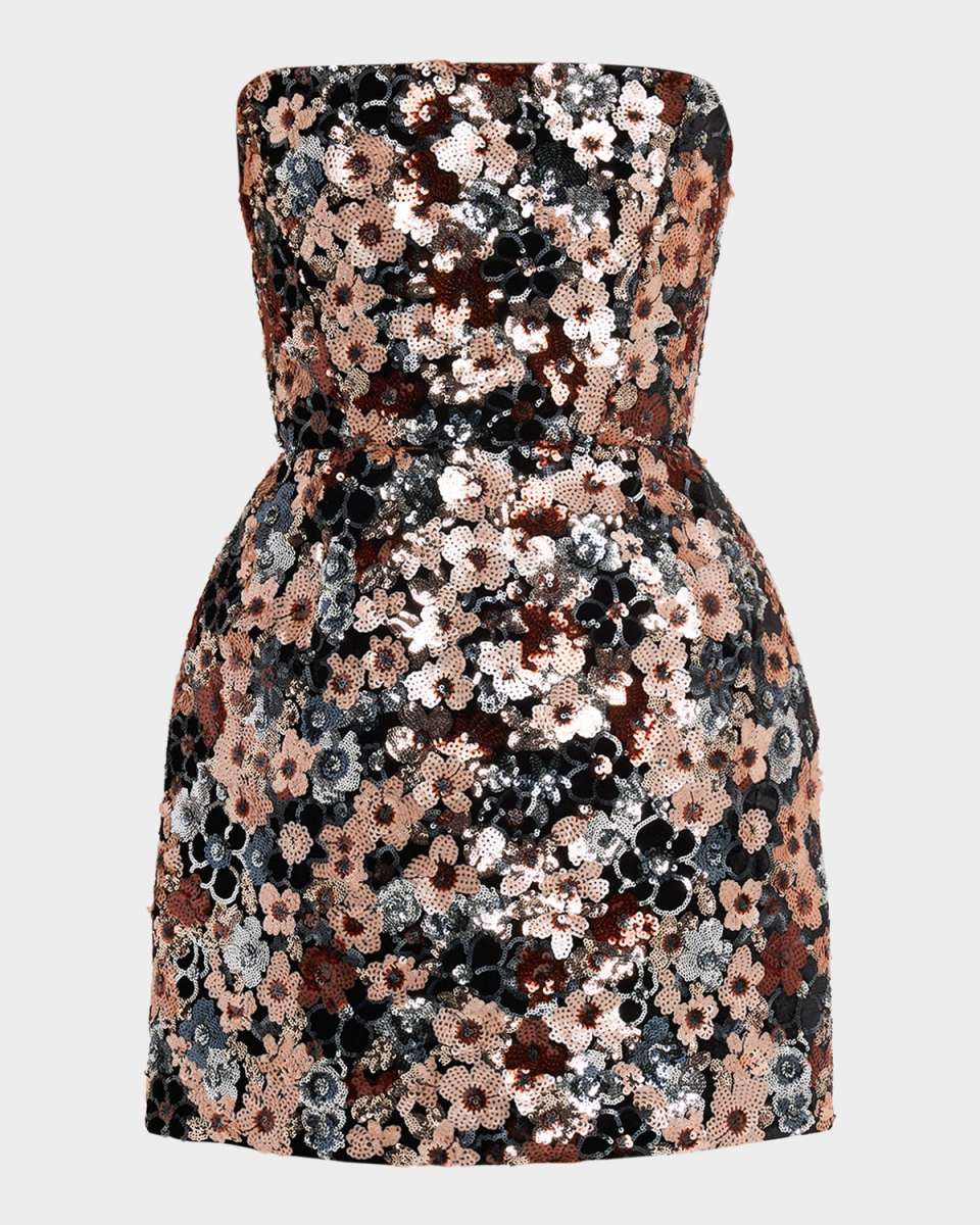 Maraya Strapless Floral Sequin Fit & Flare Mini Dress